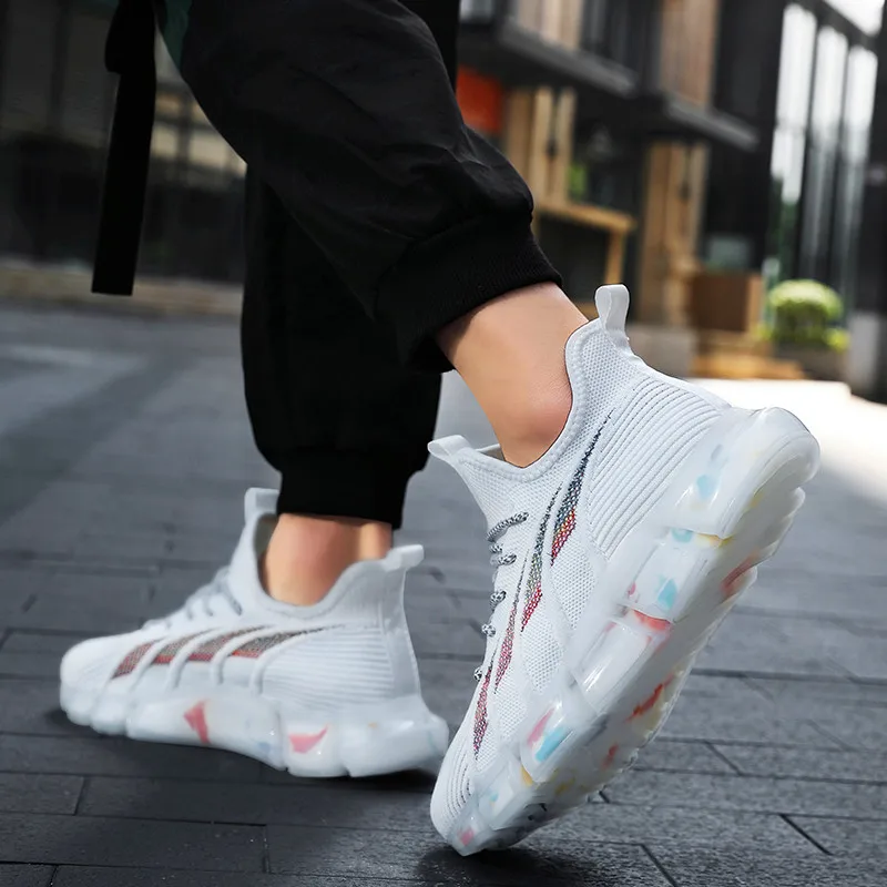 

New Stylish Brand Fashion Men's Lace Up Casual Shoes Summer breathable trend wild TPU high elastic men's shoes Zapatillas Hombre