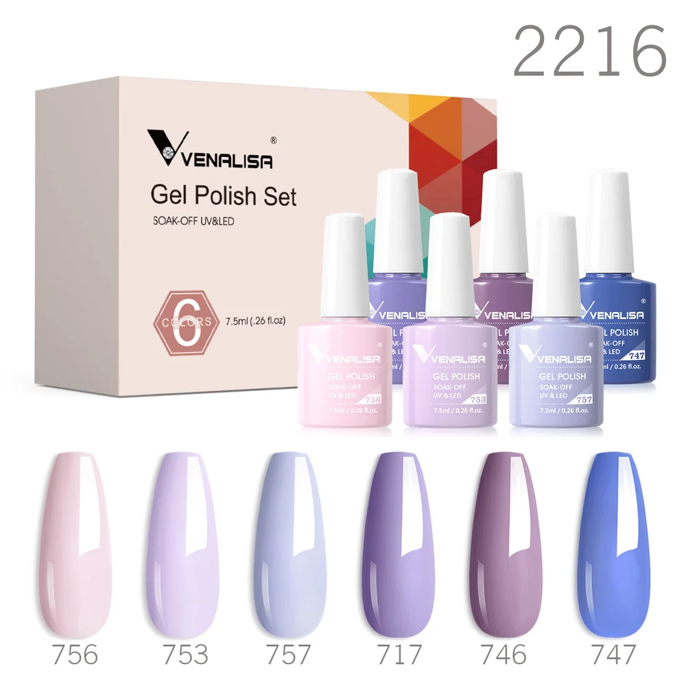 Фото 6 шт./комплект Venalisa Гель-лак для ногтей HEMA TPO FREE Jelly Pink Nude Color Varnish Soak Off UV LED Полуперманентный фирменный подарочный набор №5