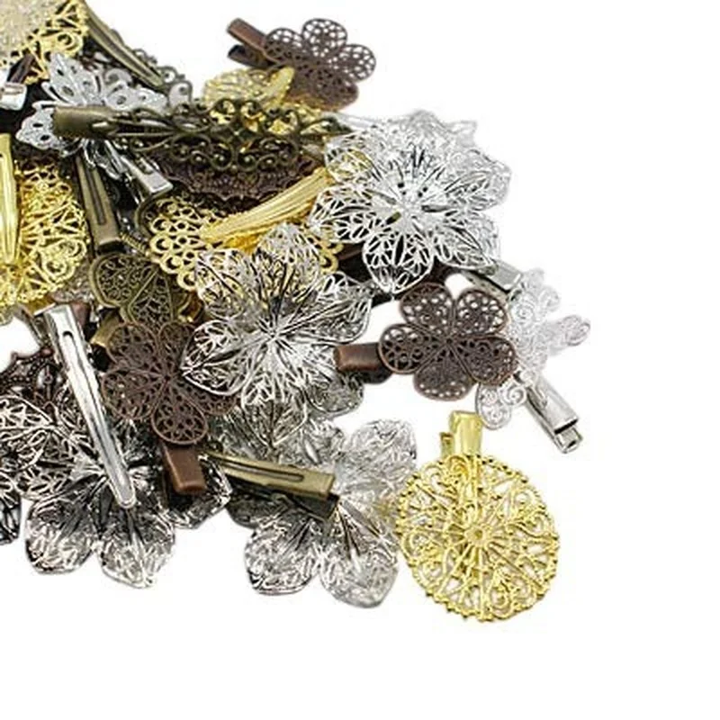 

50pcs Iron Alligator Hair Clip Findings with Brass Findings Mixed Style Mixed Color for Costume Design and DIY Craft
