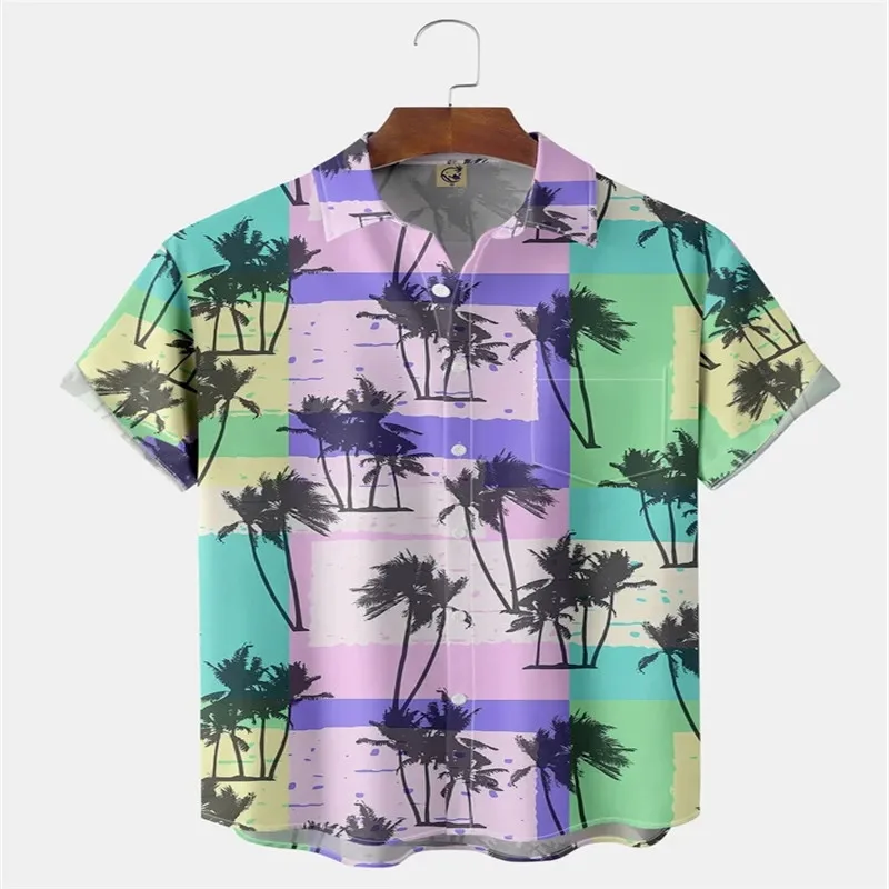 2023 New Men's Short Sleeve Hawaiian Shirt The Same Style Coconut Tree 3D Print Cuban Oversized Summer Holiday Shirt