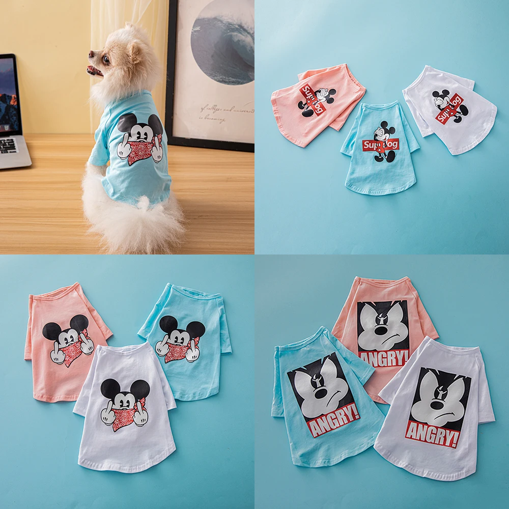 

New Disney Dog Clothes Cartoon Mickey and Minnie Print Puppy Jacket Spring Summer 100% Cotton Pet Clothes S-XXL Poodle