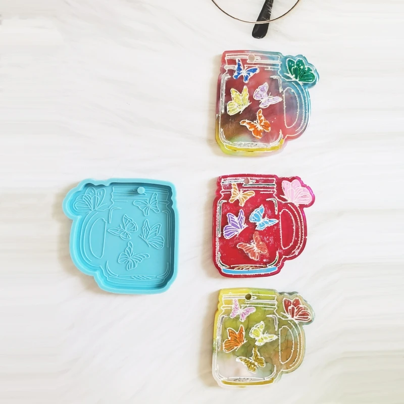 

652F DIY Butterfly Cup Keychain Silicone Epoxy Mold DIY Keychain Pendant Jewelry Crafting Mould for Valentine Love Gift