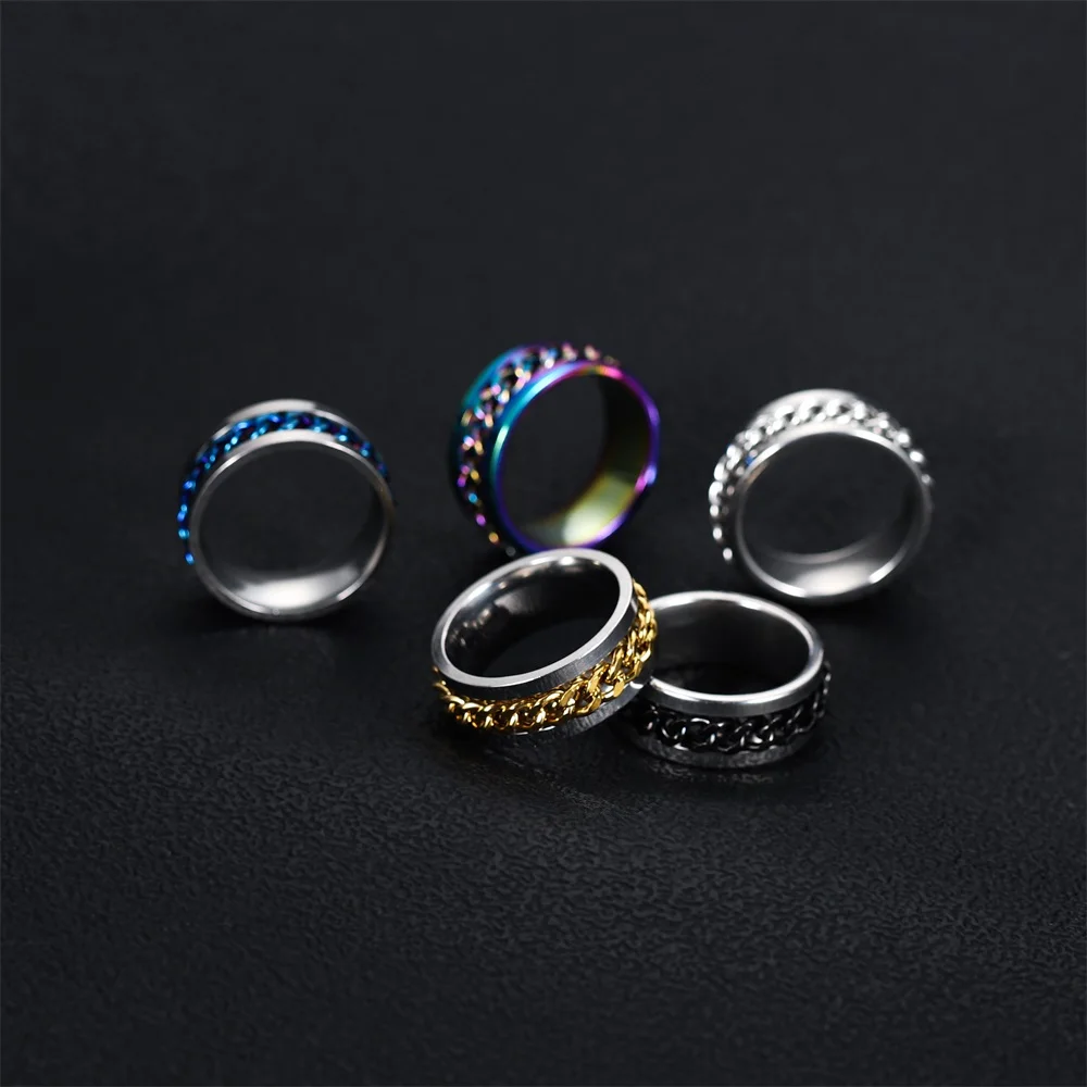 

Fashion 8mm Men Titanium Steel Rotatable Spinner Ring High Quality Spinner Chain Rotable Rings Punk Women Jewelry for Party Gift