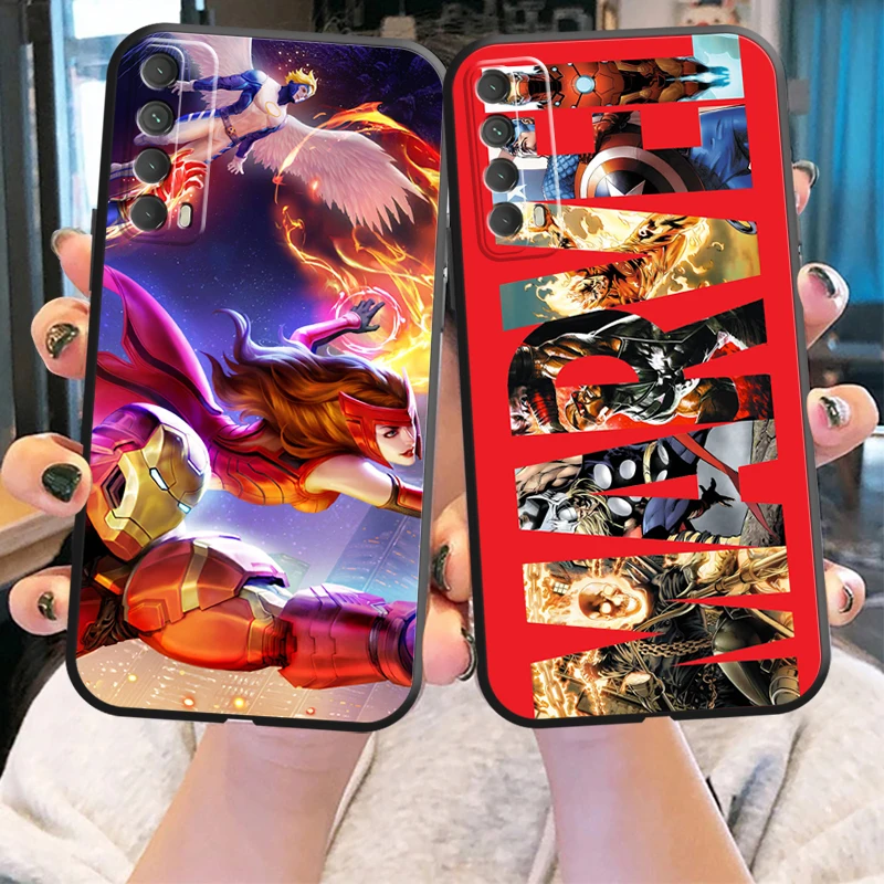 

Popular Marvel Phone Case For Huawei P Smart Z P20 P30 Honor 8X 9 9A 9X 10 10 Lite Liquid Silicon Back Soft Carcasa Black