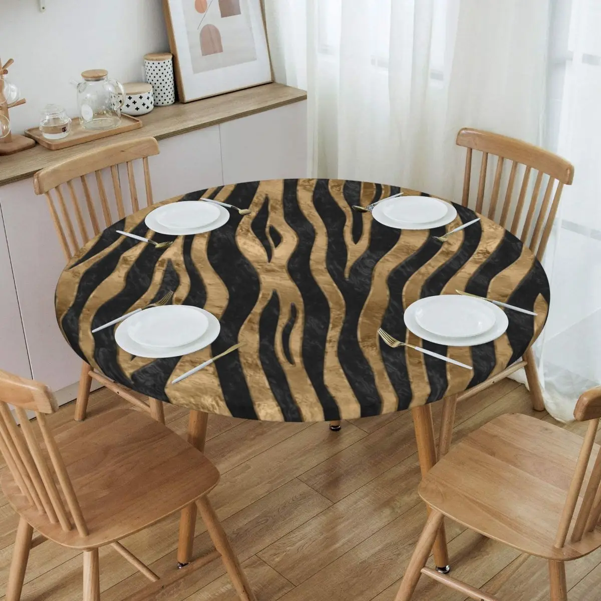 

Скатерть из искусственного меха с изображением тигра, черная и Золотая скатерть для стола с изображением животных, скатерть с закругленными краями для обеда