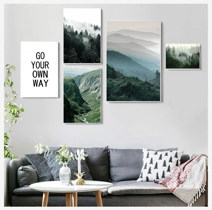 

Nordic Decoration Landscape Print Wall Art Canvas Painting Mountain Foggy Forest Picture Nature Scenery Scandinavian