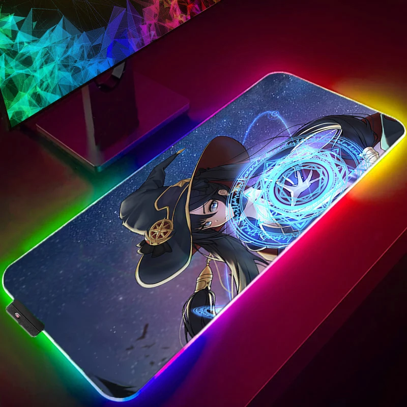 

Игровой коврик для мыши Genshin Impact со светодиодный Ной подсветкой RGB, игровой Настольный коврик Xxl 900X400, аксессуары, коврик для мыши, люминесцен...