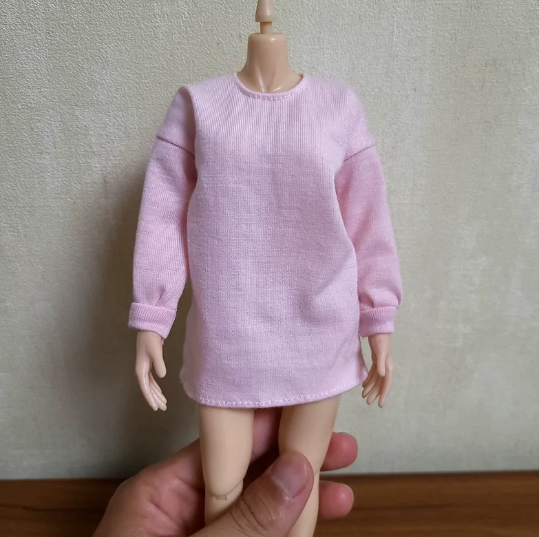 1/6 Scale Women Girls Pink Long Sleeve T Shirt Dress Model for 12''Figures DIY Accessories