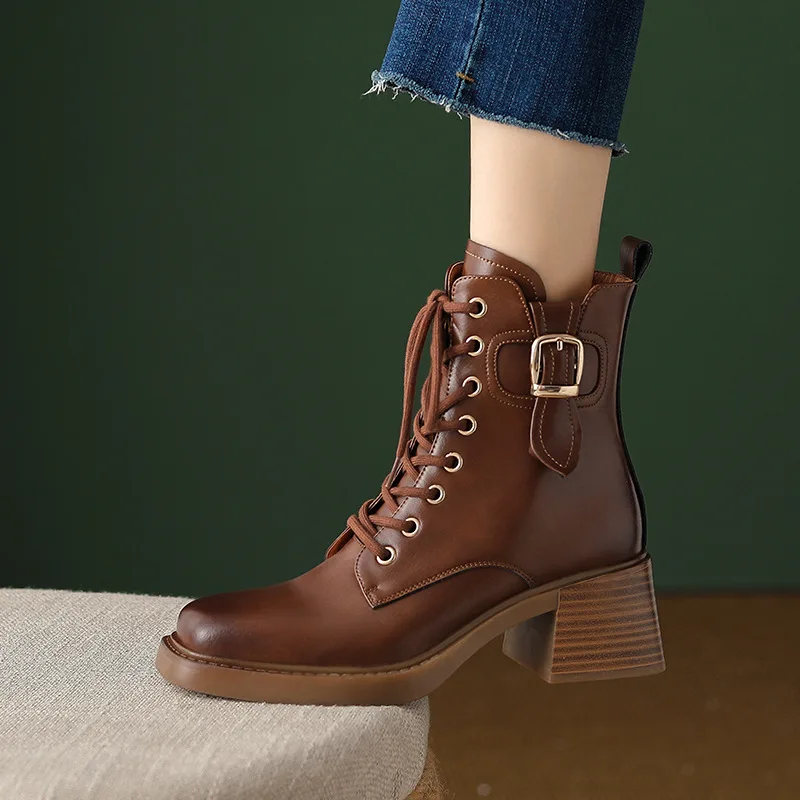 

2023 Autumn New Arrive PU Leather Zipper Boots Women Winter Ankle Boots Thick Fashion Shoes Platform Boots 35-40