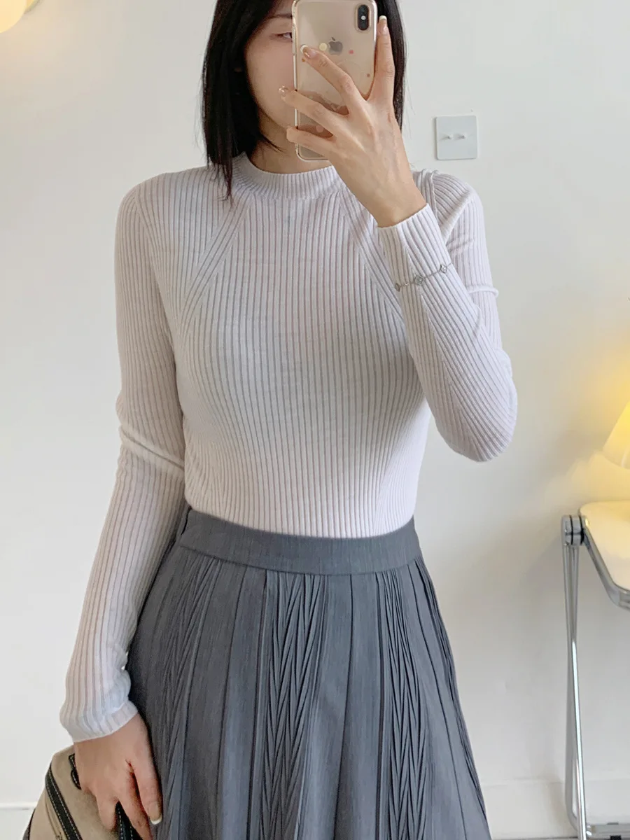 

O-Neck Knitted Pullover For Women, Seamless, Long Sleeve, Underlay Sweater, 100% Wool, 1 Piece, New, Autumn, Winter, 2023