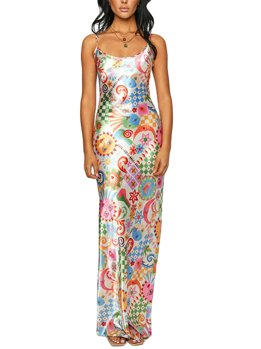 

Женское атласное платье макси на бретелях-спагетти, длинное однотонное облегающее платье без рукавов с цветочной бахромой, 2023