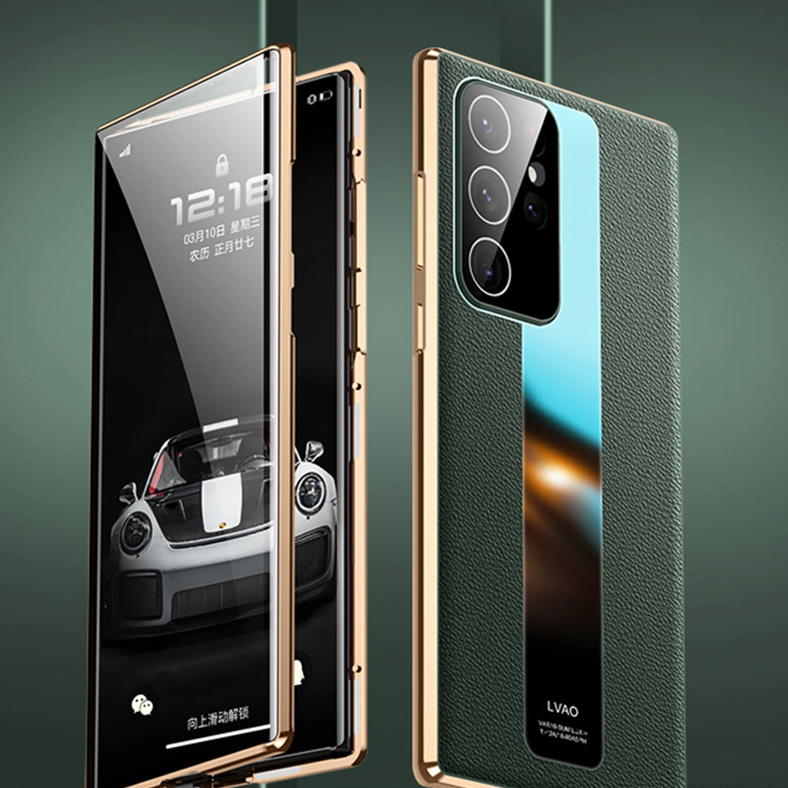 360° Magnetic Case for Samsung Galaxy S22 Plus Ultra Front Tempered Glass+Back Leather with Camera Lens Protector Metal Frame