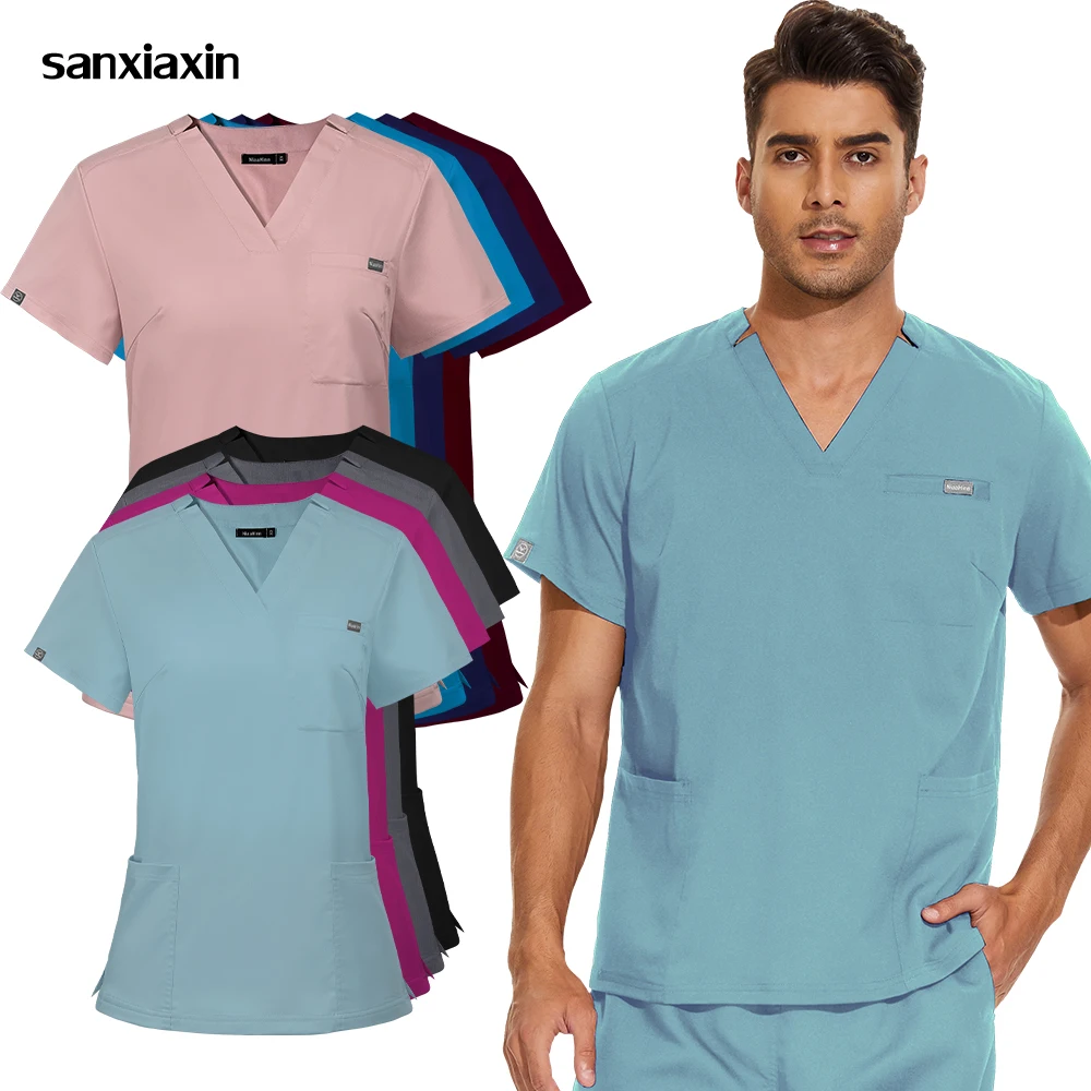 

Stretch Blouse Medical Uniform Men Scrubs Top Plus Size Nursing Clothes Operating Room Work Shirt Doctor Nurse Costume Quick-dry
