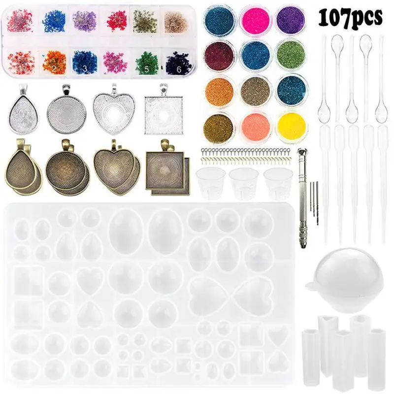 107Pcs/set DIY Jewelry Resin Casting Molds Silicone Epoxy Spoon Craft Necklace Jewelry Pendant Making for Beginners