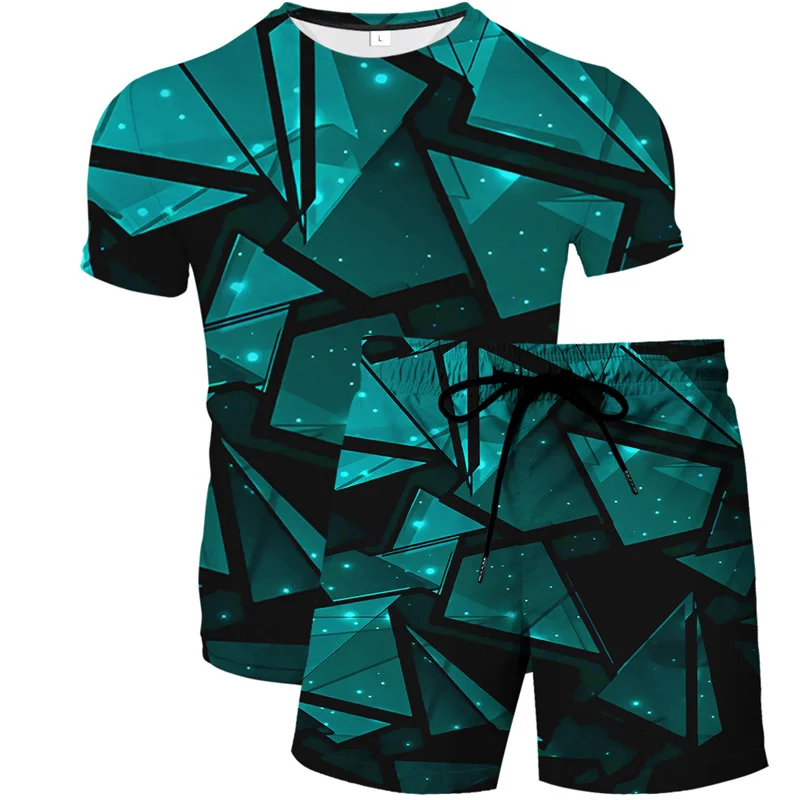 

Summer Tracksuit T Shirt Men Causal O-neck Geometric Figures Print Suit Male New Fashion Man Sportswear Men Sets Short Outfits