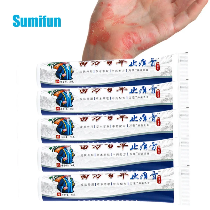 

5Pcs Antibacterial Cream Psoriasis Cream Herbal Treatment Eczema Anti-itch Relief Urticaria Desquamation Ointment Skin Care 30g