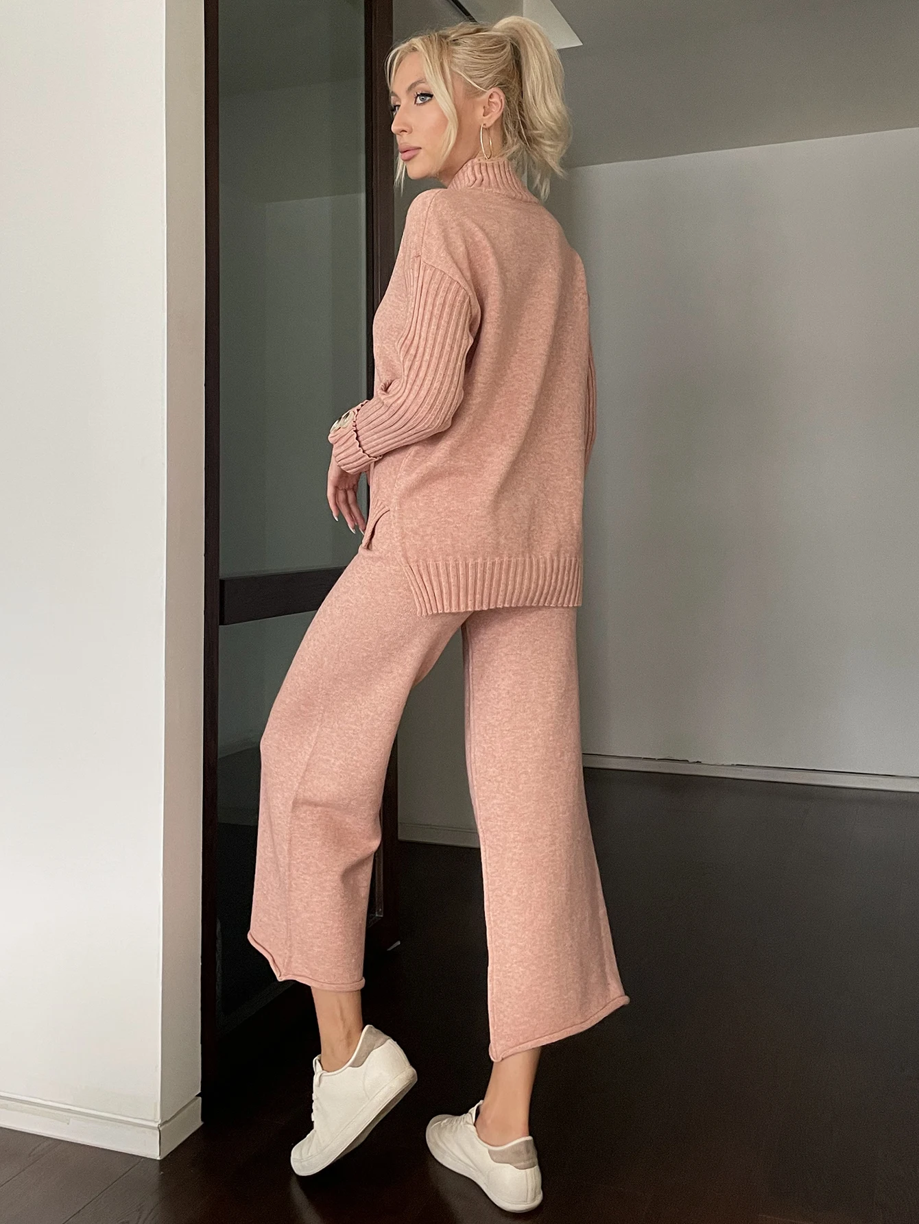 Wixra/однотонные женские комплекты Осень-зима Пуловер с воротником средней высоты