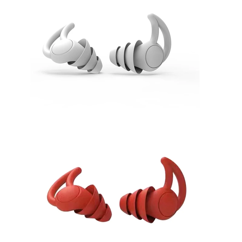 

HFES 2 пары затычек для ушей удобные конусные дорожные шумостойкие затычки для ушей для сна с защитой от звука серо-красные