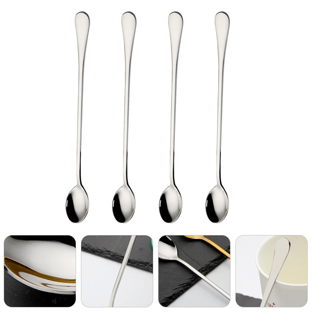 

4pcs Stainless Steel Cocktail Spoons Handle Mixing Stirring Tea Coffee Spoons Espresso Spoons 24cm ( Silver )