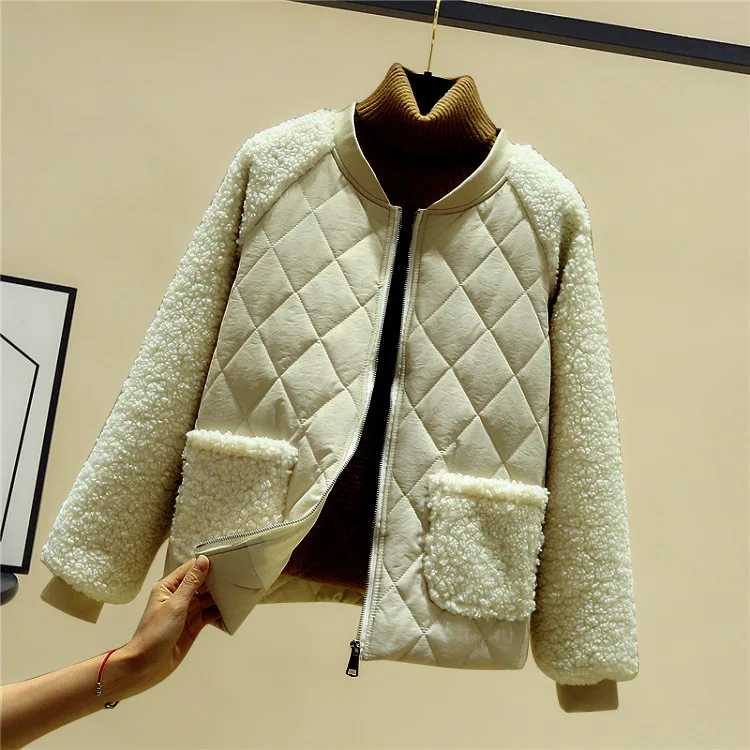 2022 New Women's Short Style  Version of Loose Winter Lamb Wool Down Cotton Jacket Stand Collar Cotton Jacket Fashion Coat