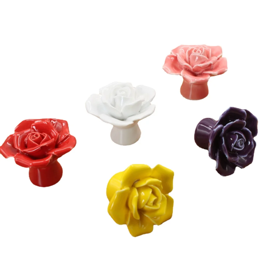 

Ceramic Flower Rose Drawer Knobs Rural Cabinet Cupboard Handles 41mm Diameter 34mm Height Fashion Furniture Handles Hardware