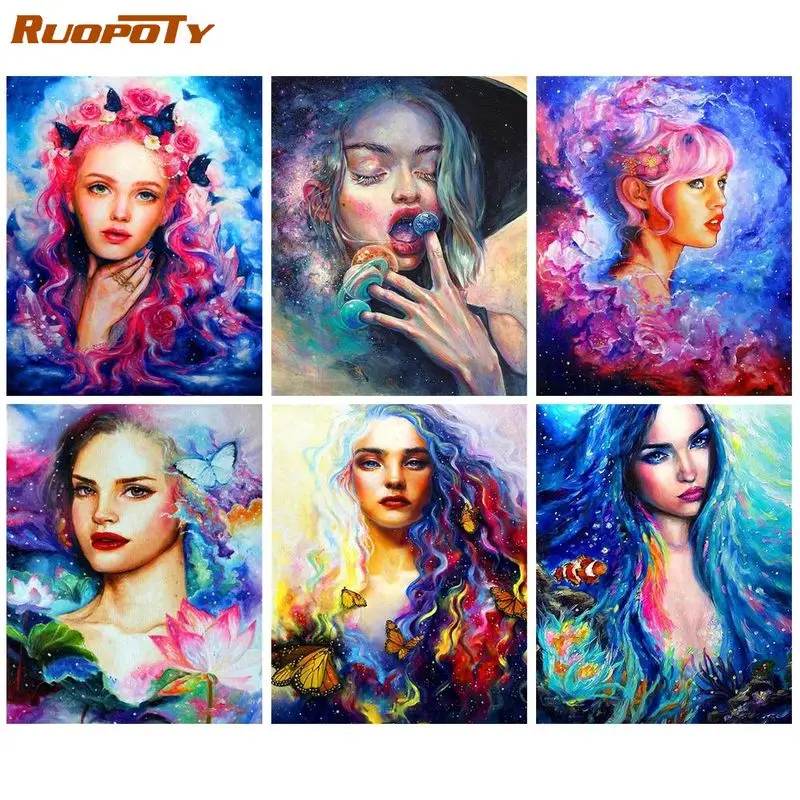 

RUOPOTY 40x50cm Painting By Numbers Diy With Frame Handpainted Paintings On Number Figure painting Coloring By Number Gift