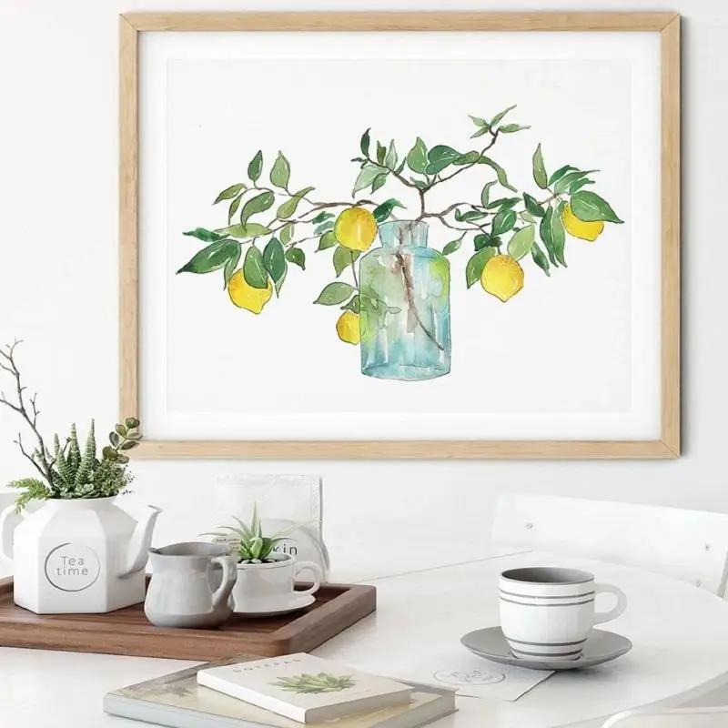

Small Fresh Watercolor Painting Lemon Tree Potted Nordic Poster Canvas Print Fruit Wall Art Living Room Dining Room Home Decor