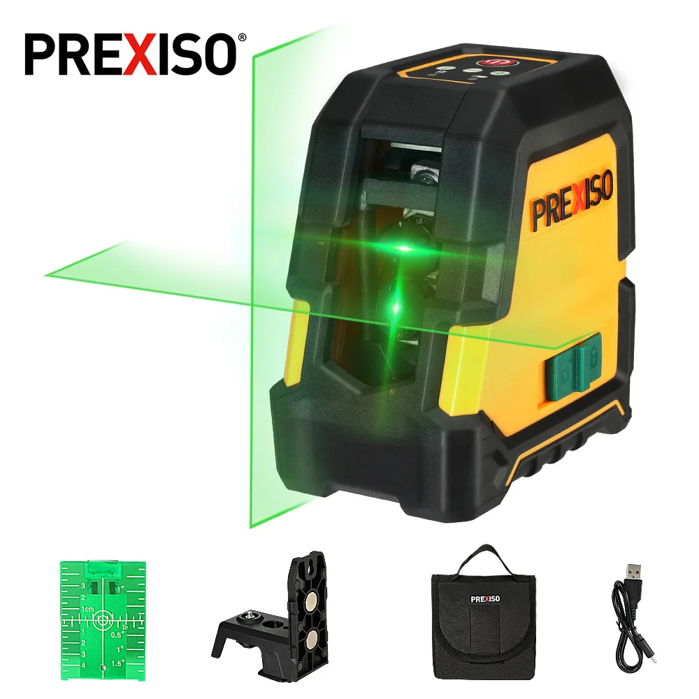 

PREXISO 30M/100FT Rechargeable Cross Line Laser Green Line Level Self Leveling Laser with Magnetic Pivoting Base