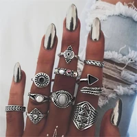 10pcslot boho triangle midi finger ring set vintage punk carved knuckle lotus rings for women anillos party jewelry