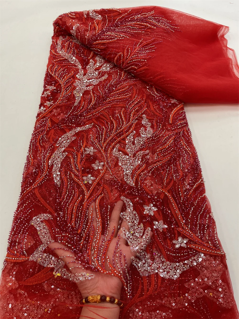 

Mccarthy High Quality Fashion 2023 African Tulle Embroidered Lace Fabric Luxury Sequins Beads For Wedding Dress Party Sewing