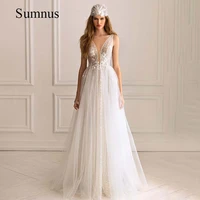 sumnus illusion tulle wedding dress deep v neck flower lace appliques a line bridal gowns boho wedding gown 2022 robe de mariee