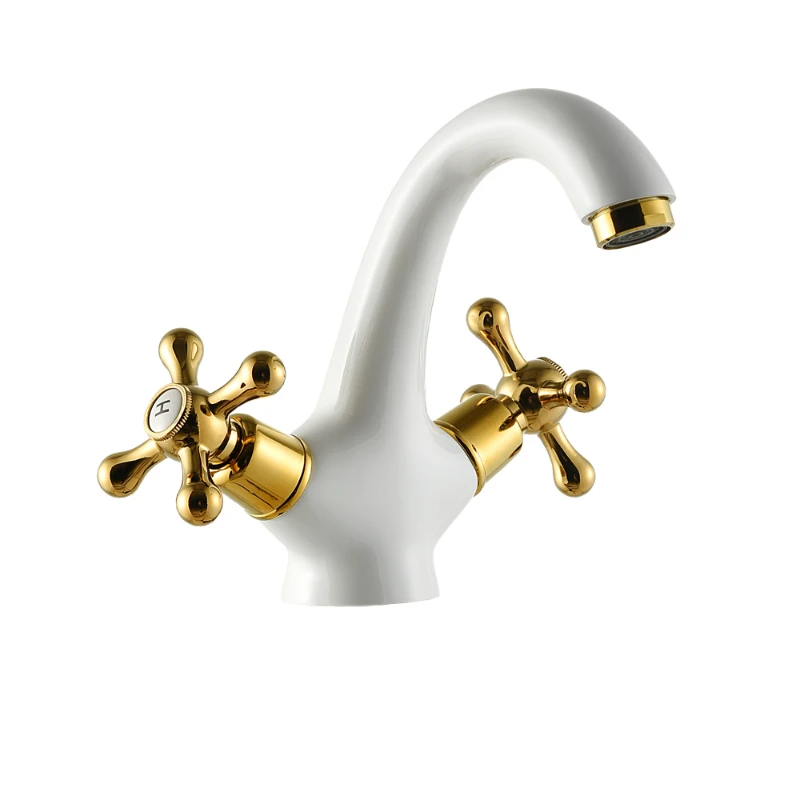 

Hot and Cold Double Handle Basin Faucet Sink Mixer Faucet Platinum Solid Brass Faucet Bathroom Basin Faucet