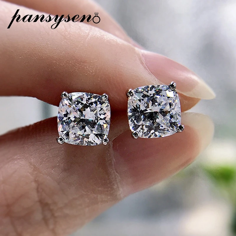 PANSYSEN Sparkling 925 Sterling Silver 7MM Simulated Moissanite Diamonds Wedding Engagement Stud Earrings Fine Jewelry Wholesale