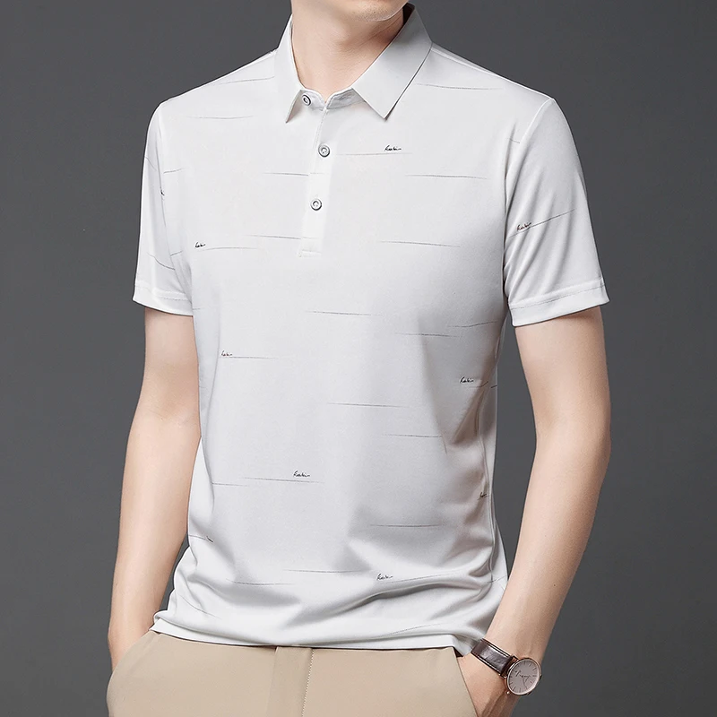 

Men's Short Sleeve Polo Shirt Lightweight and Breathable Fabric in Blue Black Green Red and White with Subtle Little Print 2023