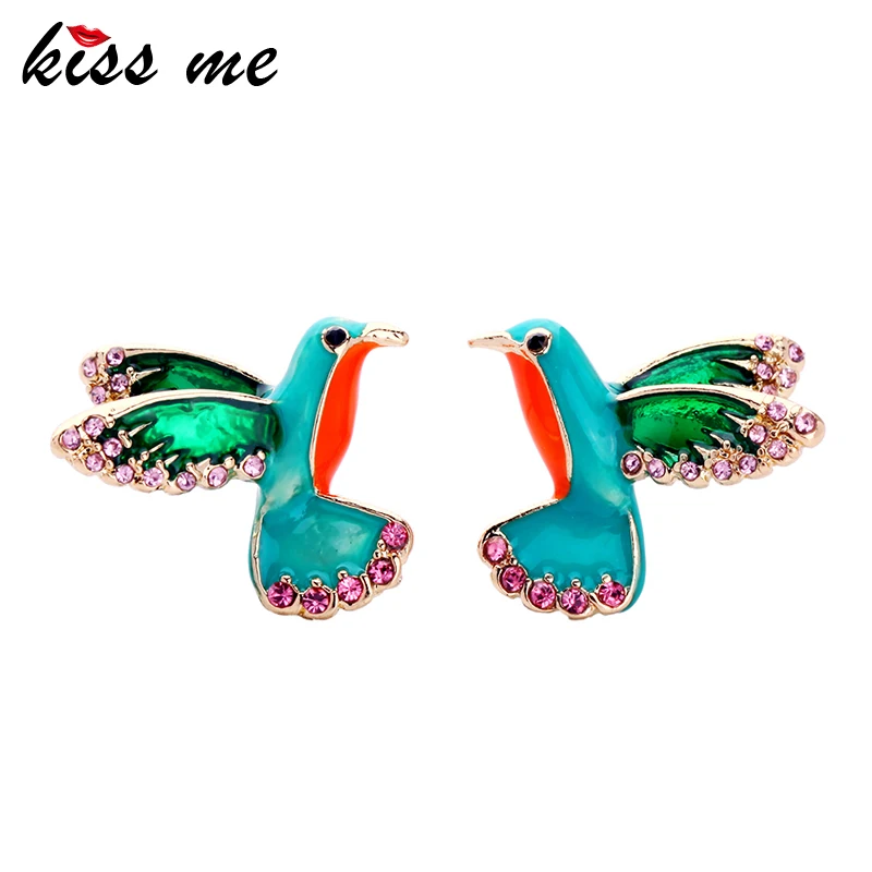 

Женские серьги-гвоздики в виде птиц kissme, золотистые серьги из сплава с разноцветными кристаллами и эмалью, подарочные украшения