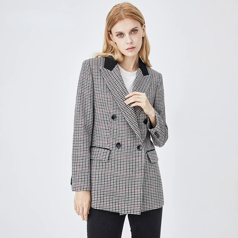 Retro Plaid Suit Jacket Women Autumn Tailored Coat Wool Fashion Slim Coats Casual Business Blazer Jackets Office Lady Blazers