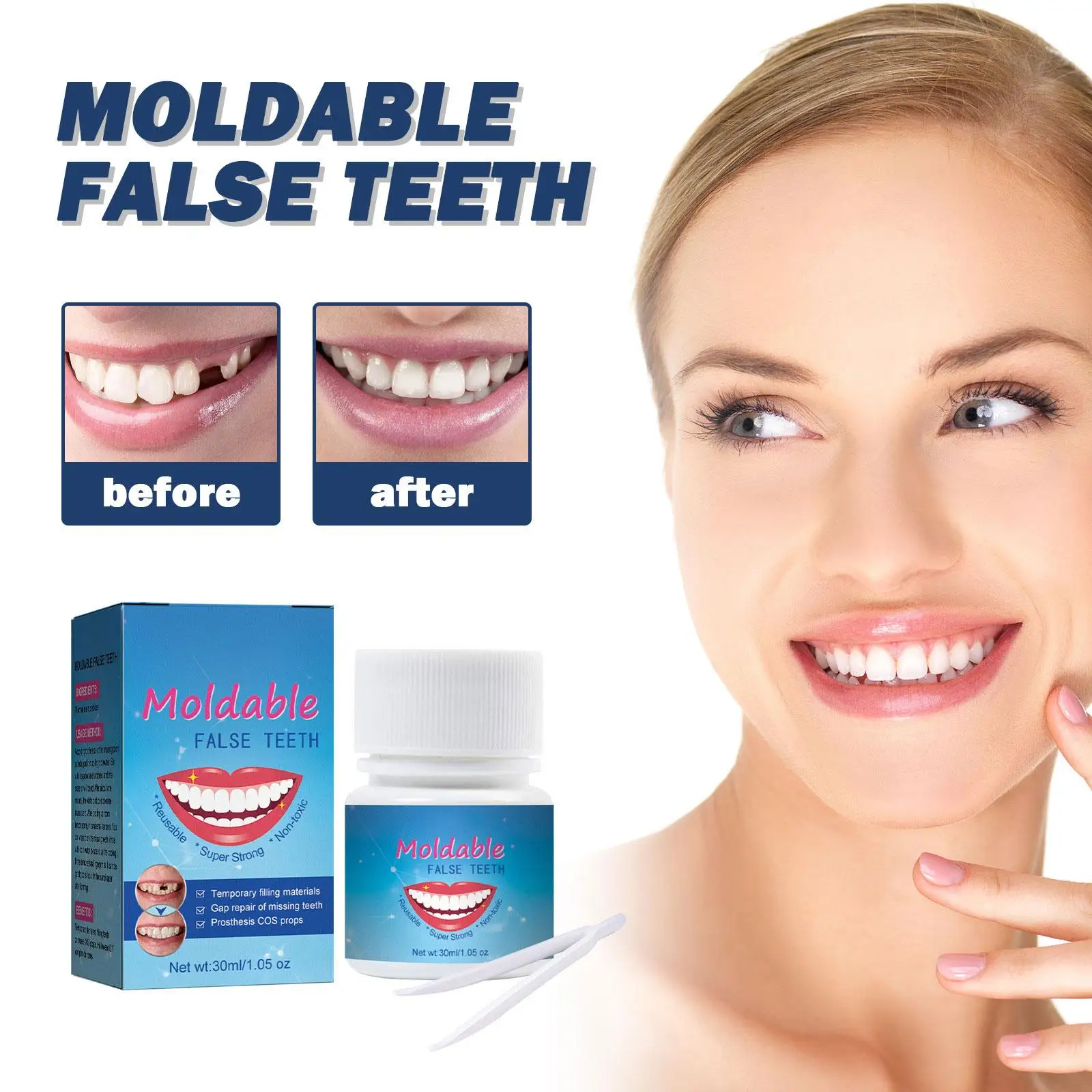 

30ml Resin Temporary Tooth Repair Beads Tooth Repair Set Replacement Multifunctional for Fix The Missing Tooth False Teeth Gap