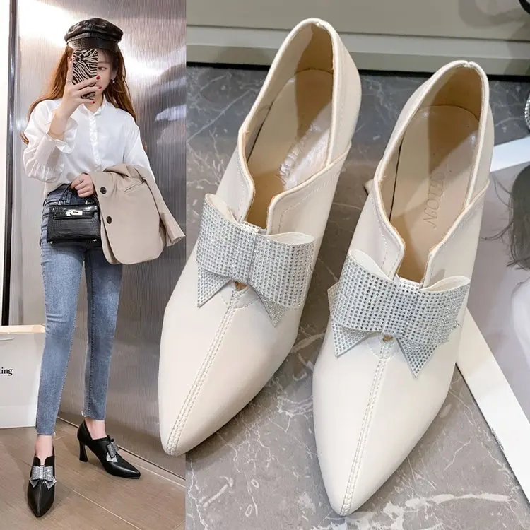 

Туфли-лодочки женские на каблуке, пикантные кожаные туфли на высоком каблуке, с узелком, элегантная обувь с острым носком, на шпильке