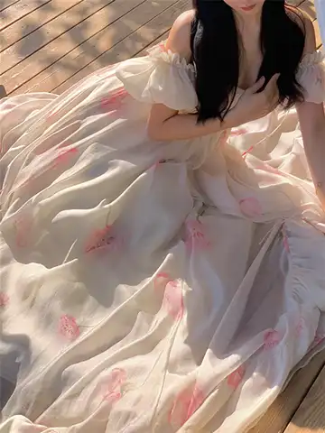 Beach Long Dress Women Elegant Korean Summer 2023 New Fashion Evening Ladies Vintage Printed Slim Dresses Female Holiday Clothes