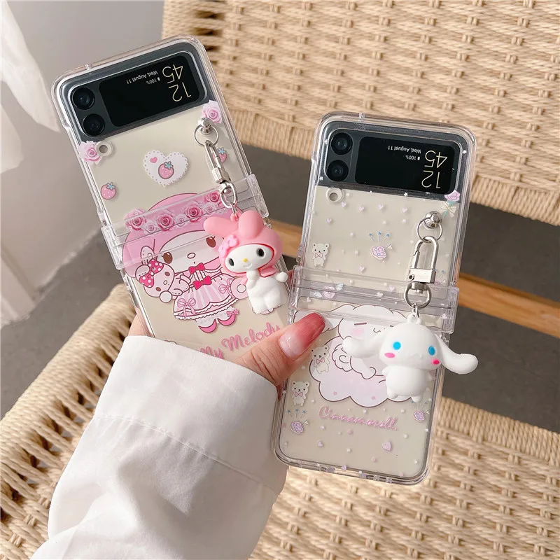 

Sanrio Cinnamoroll My Melody 3D With Doll Pendant Phone Case For Samsung Galaxy Z Flip 3 4 5G ZFlip3 ZFlip4 Flip3 Flip4 Cover