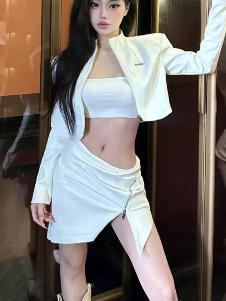 Эстетический элегантный кожаный комплект из 2 предметов 2000-х годов женская