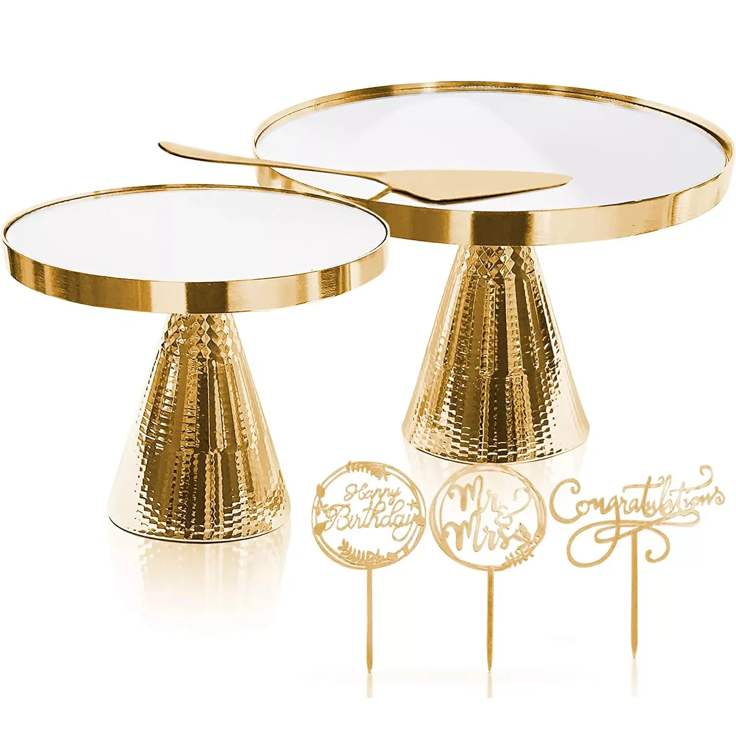 

Gold Cake Stand Set Round Metal Cake Stand Mirror Top Plate Display for Dessert Table at a Wedding Birthday Any Special Party