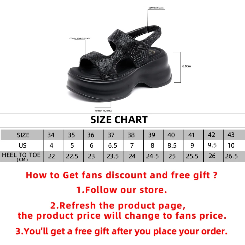 6CM Rhinestones Sandals Waterproof Platform Fashion Roman Sandals Summer Outdoor Slides 2023 New Ladies Shoes Female Shoes