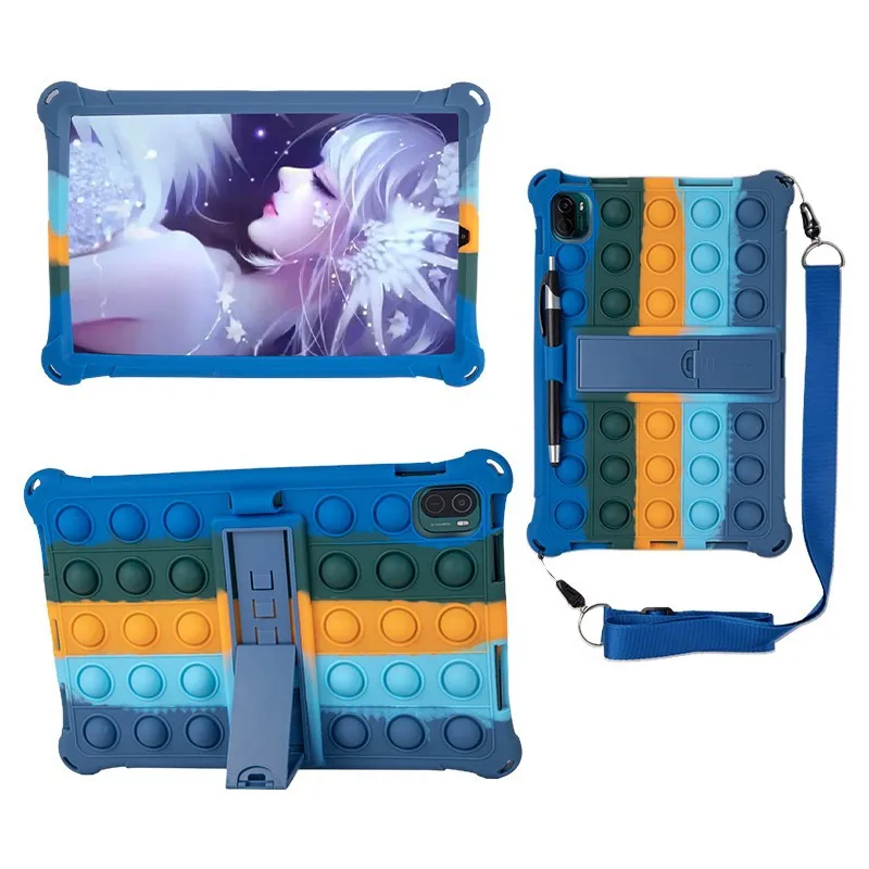 

Soft Bubble Silicone Cases for Xiaomi Pad Mi Tab 5 Pro 11 Inch 2021 Kids Tablet Stand Cover with Shoulder Strap Pencil Holder
