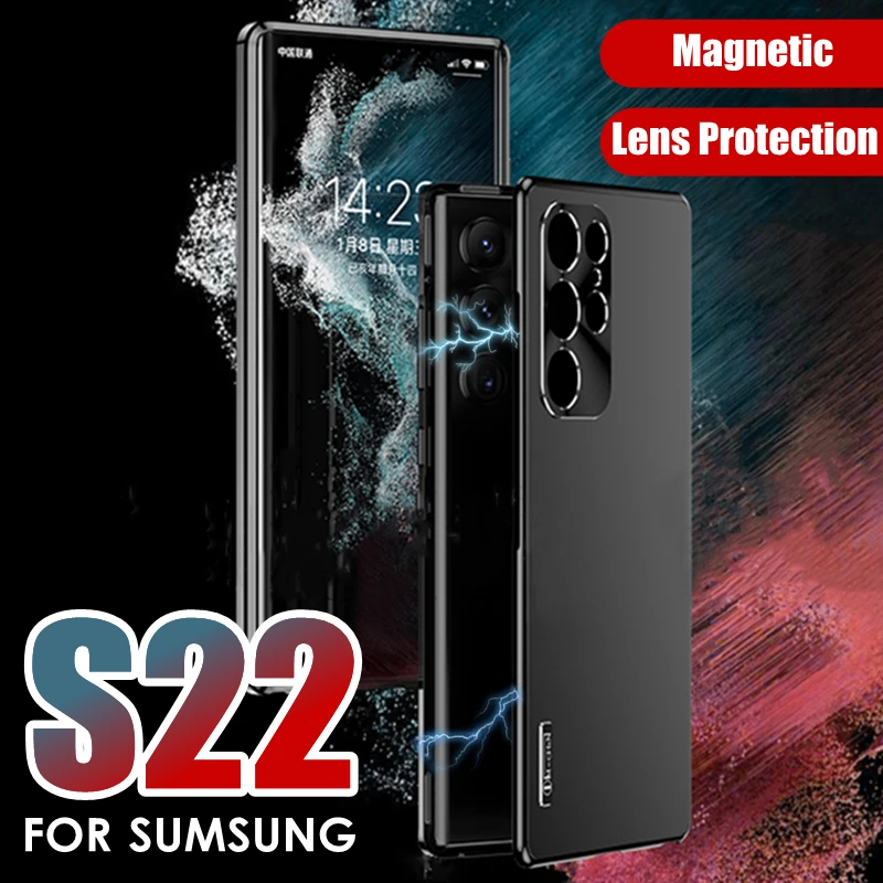 

Luxury Magnetic Cove for Samsung Galaxy S22 Ultra S22Plus Full Cover Metal Frame Camera Lens Protector Magnet Case For S22 S22+