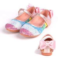 leather shoes girl rainbow glittering sandals breathable not stuffy feet black shoes toddler girl butterfly princess shoes
