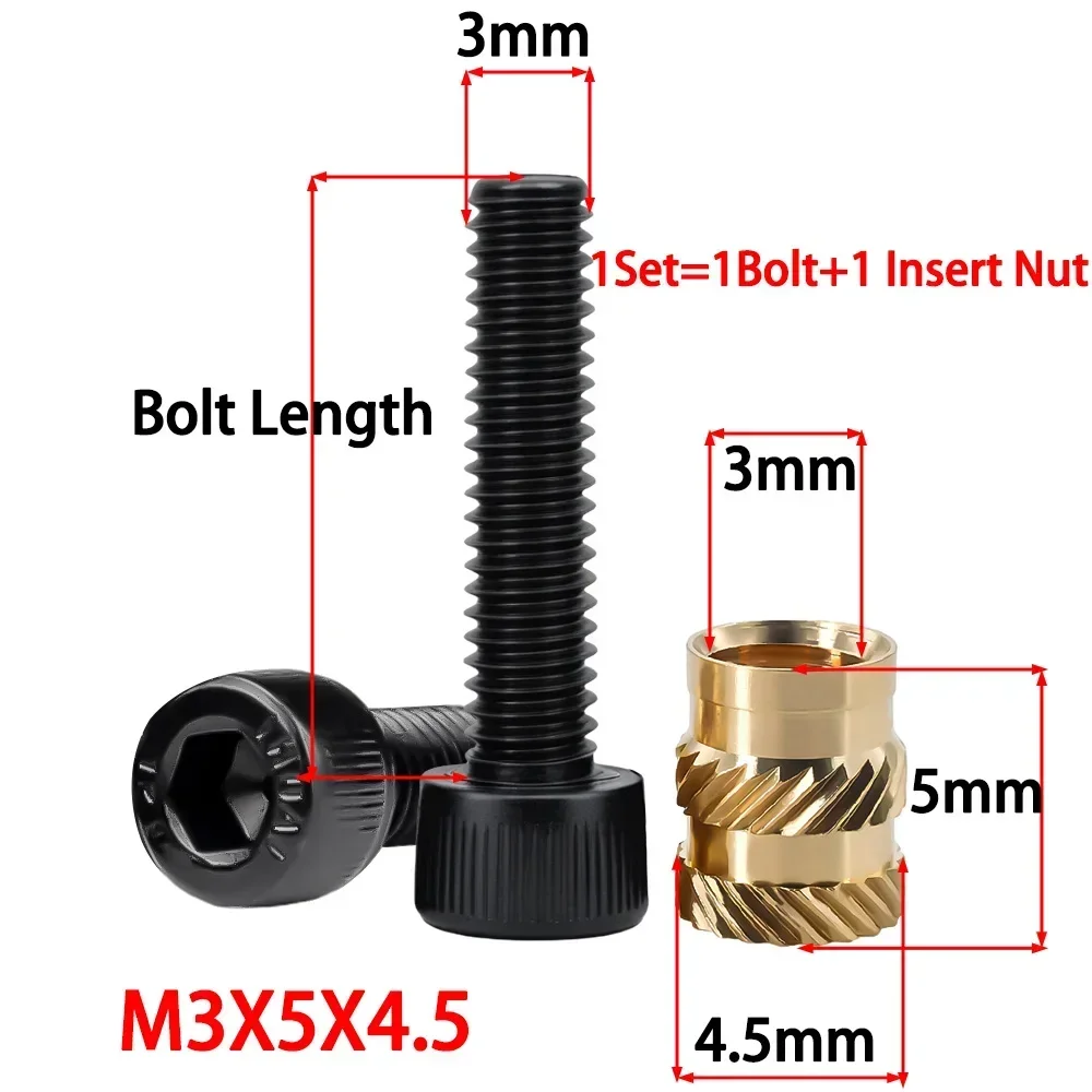 

Латунный нагревательный комплект Вставная гайка Винт Комплект болтов с шестигранной головкой M2 M2.5 M3 M4 M5 M6 Литье под давлением из термоплава Вставки Резьбовая гайка
