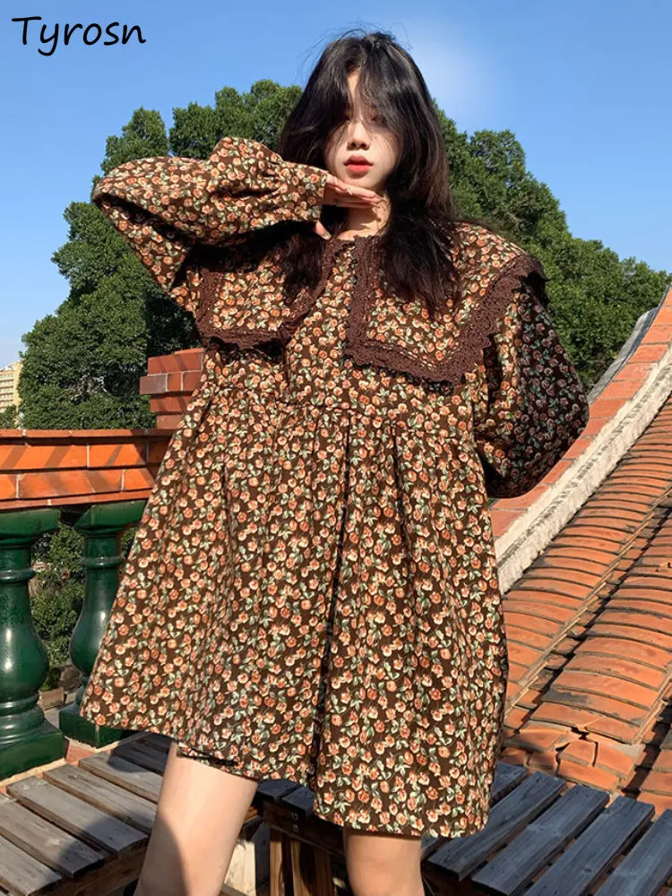 

Dresses Women Retro Creativity Tender Temperament Design Sweet Peter Pan Collar Spring Mini Vestidos Korean Style Students Chic