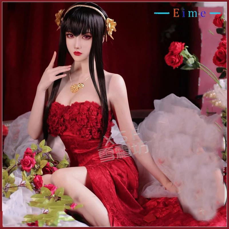 

Anime Spy Family Cosplay Costume Yor Forger Cosplay Dress Women Red Formal Suit Party Outfit Halloween Carnival Uniforms