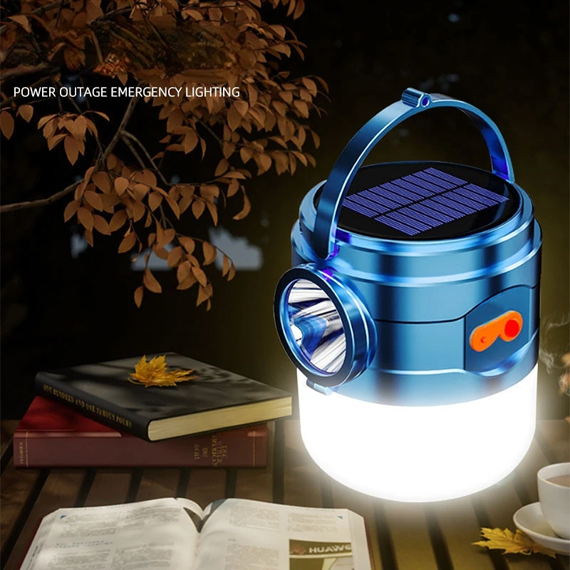 Solar Outdoor Light Portable Camping Light 1200mA Two-in-one Rechargeable with Flashlight Emergency Light IP64 Waterproof Lamp